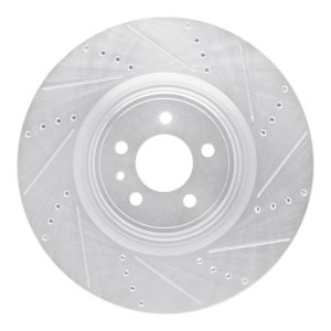 Ford Mustang Brake Rotor (1) - Front Right - R1 Concepts - Drilled & Slotted - Silver - `13-`14
